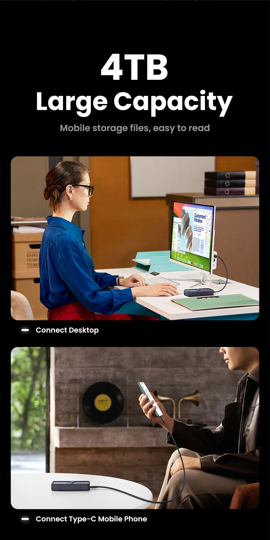 UGREEN 40Gbps NVMe SSD Case SSD Enclosure M.2 to USB4.0 Adapter for M.2 NVME PCIE Built-in Cooling Vest Aluminum Case