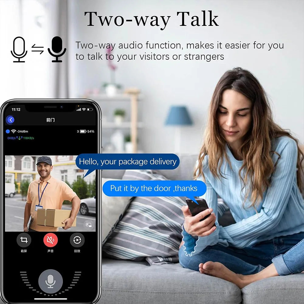 WiFi Wireless Doorbell Camera with Chime Smart Video Night Vision Indoor Security Two-Way Intercom Door Bell for Home Office