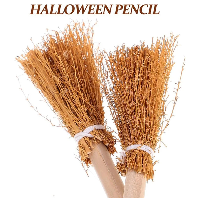 10Pcs Witch Broom Shaped Wooden Pencils Kids Halloween Birthday Party Favors Gift Goodie Bag Filler Writing Pencils School Prize