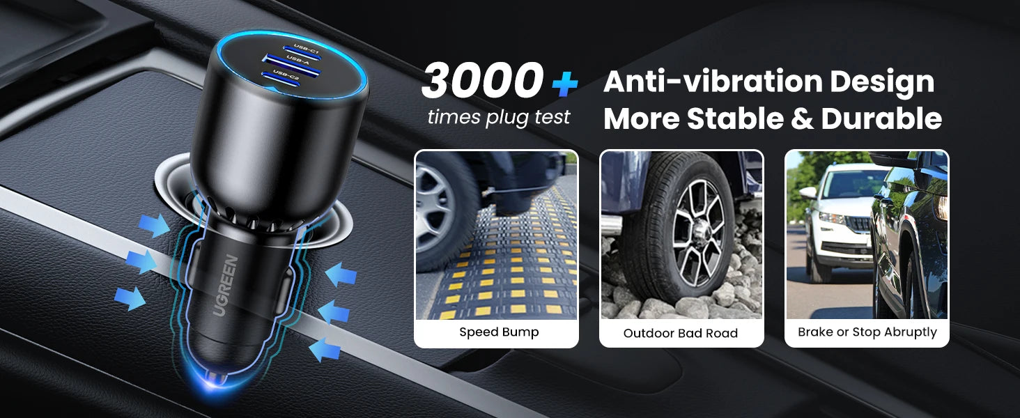 UGREEN 130W USB C Fast Car Charger with PD Cable for For Xiaomi iPhone 17 Samsung Galaxy S25 Laptops Fast USB C Car  Charger QC4