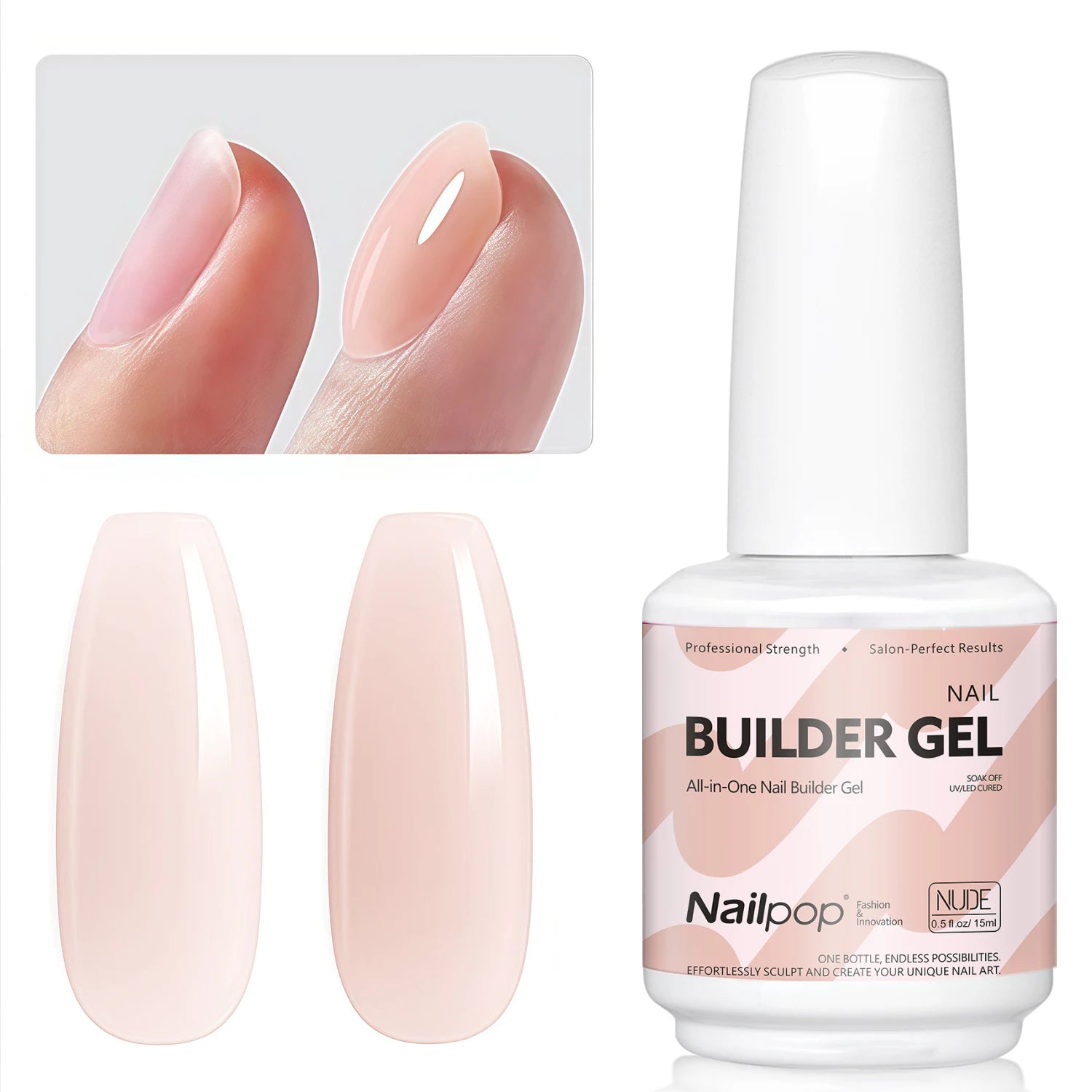 Nailpop 15ml Builder Gel Nail Polish for Nail Apex & Extension Strengthener Upgraded Soak Off UV Gel Rhinestone Glue 4 Colors