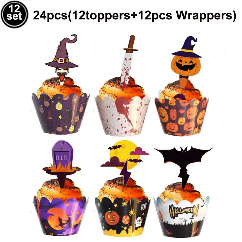 Halloween Pumpkin Tableware Black Orange Halloween Paper Plates Cups Napkins Banner Tablecloth Halloween Night Party Supplies