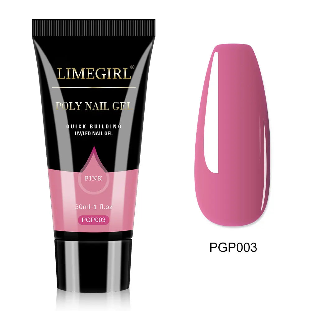 LIMEGIRL 30ml Nail Extension Gel Glitter Soak Off Nail Acrylic Crystal Build Poly UV Gel for Nails Quick Extension Manicure Glue