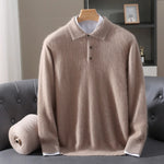 2025 Autumn And Winter New Men's Mink Wool Sweater POLO Collar Pullover Business Thick Warm Loose Oversized Knitted Sweater Tops