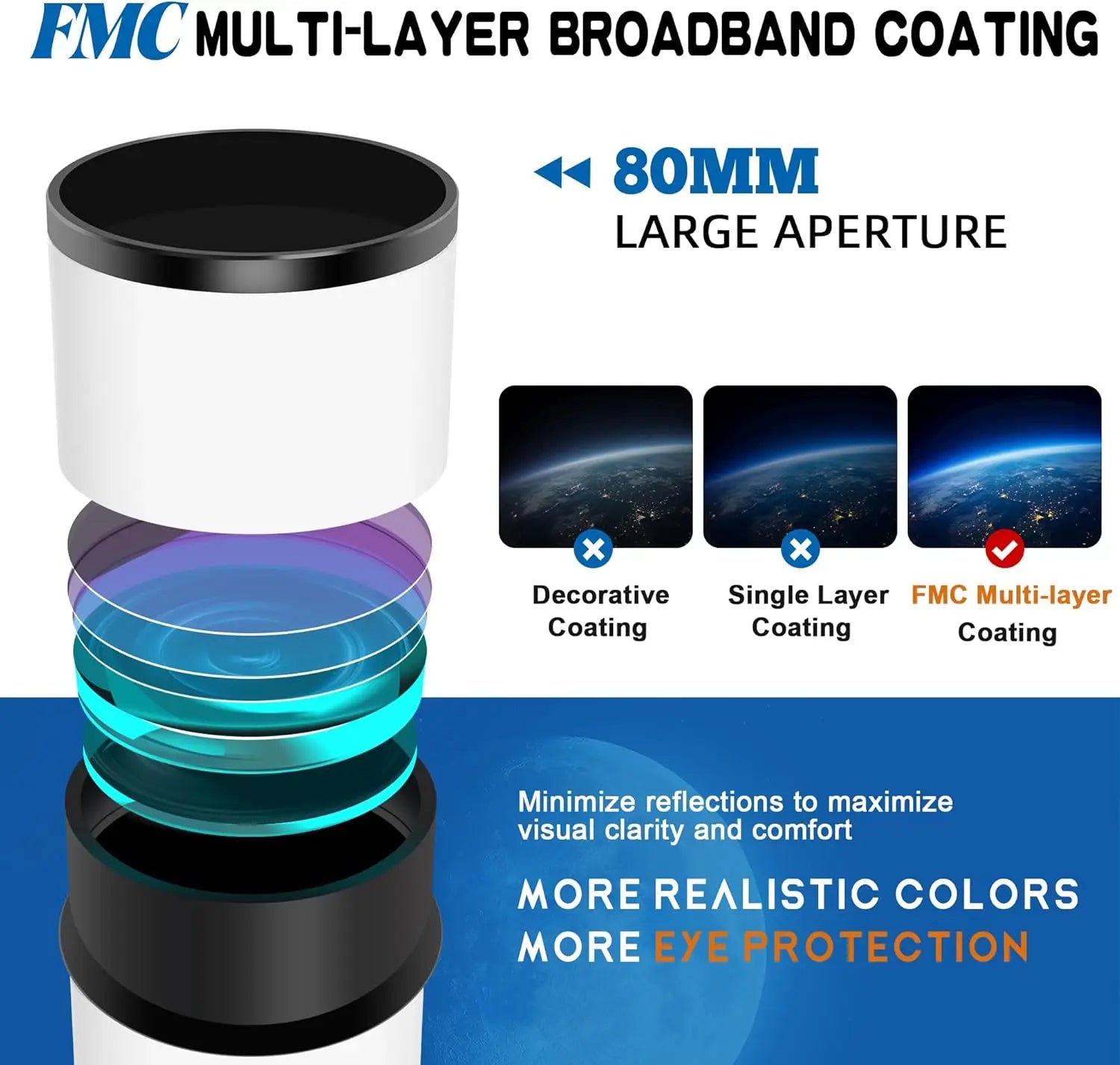 BORWOLF AZ80500  Astronomy Telescopes for Adults, 80mm Aperture 500mm AZ Mount 250X HD for Moon Stargazing and Bird Watching