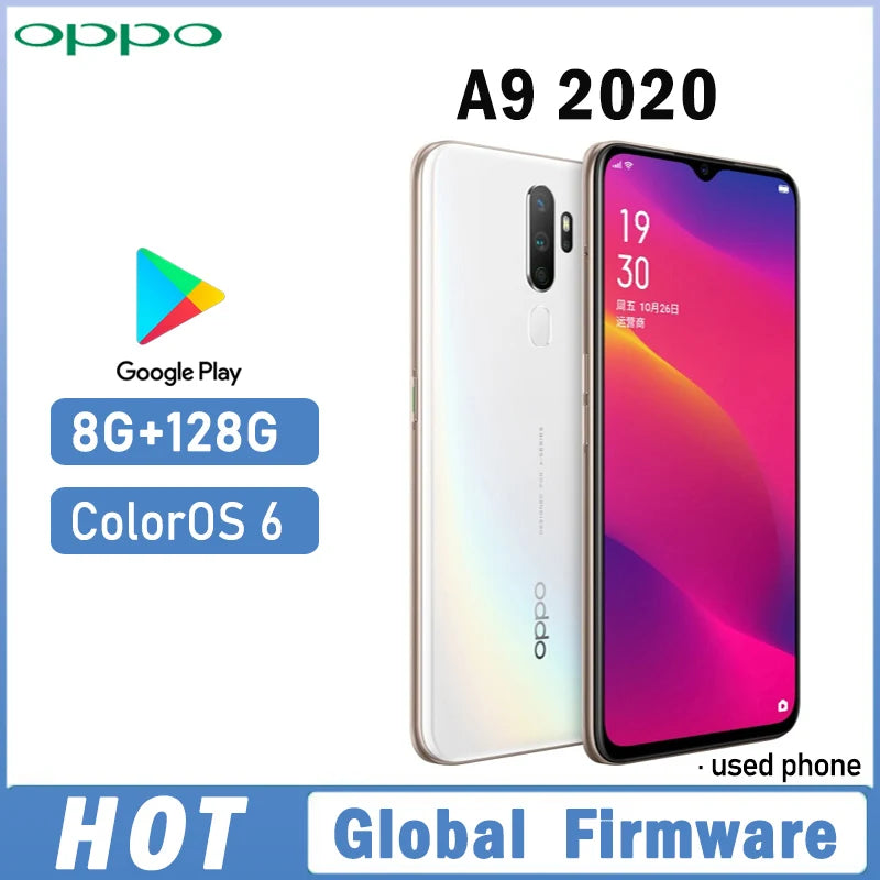 OPPO A9 2020 smartphone Global firmware 48MP Quadruple camera Dual SIM Snapdragon 665 5000mAh used phone