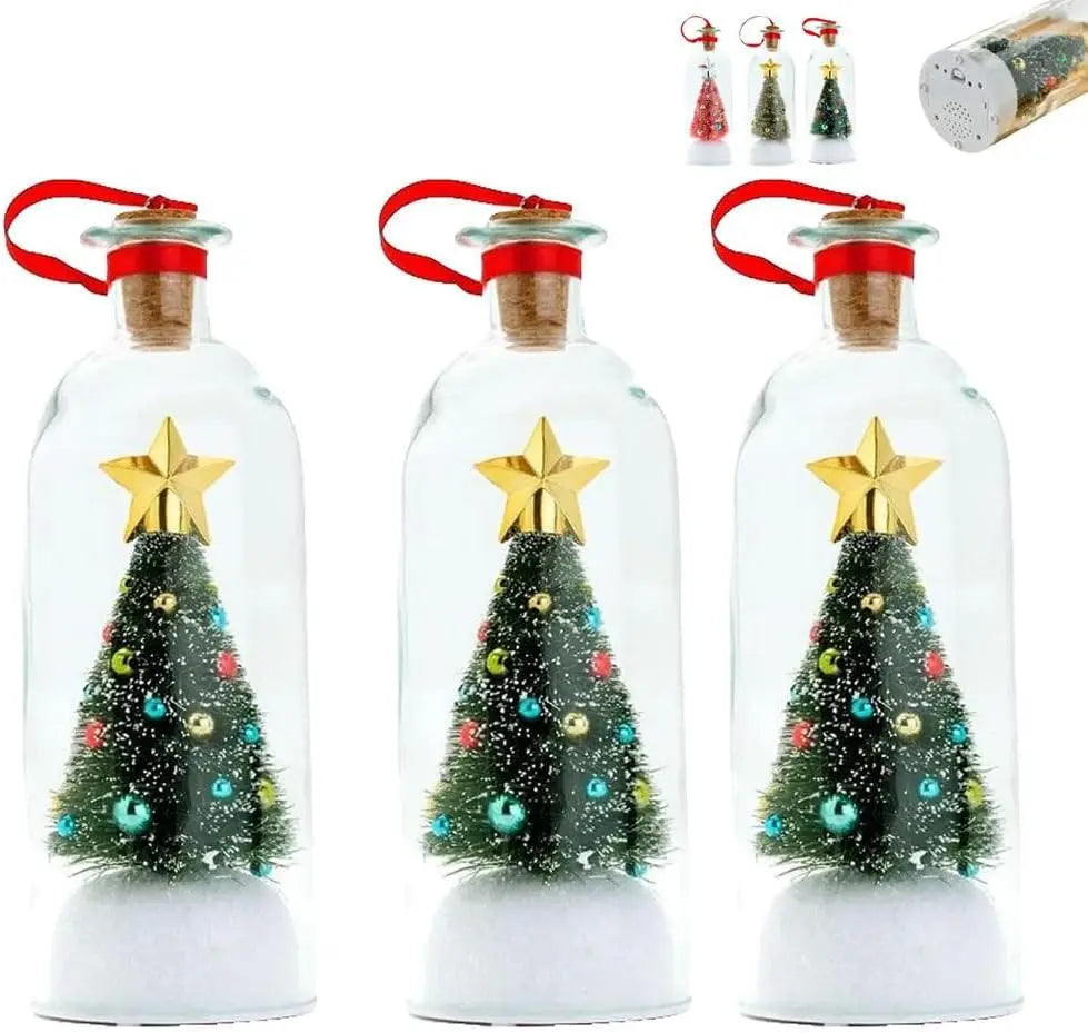 Christmas Tree Message in a Bottle, Recordable Voice Message Ornament Playback Cork, Snowy Scene in Bottle for Home Xmas Festive