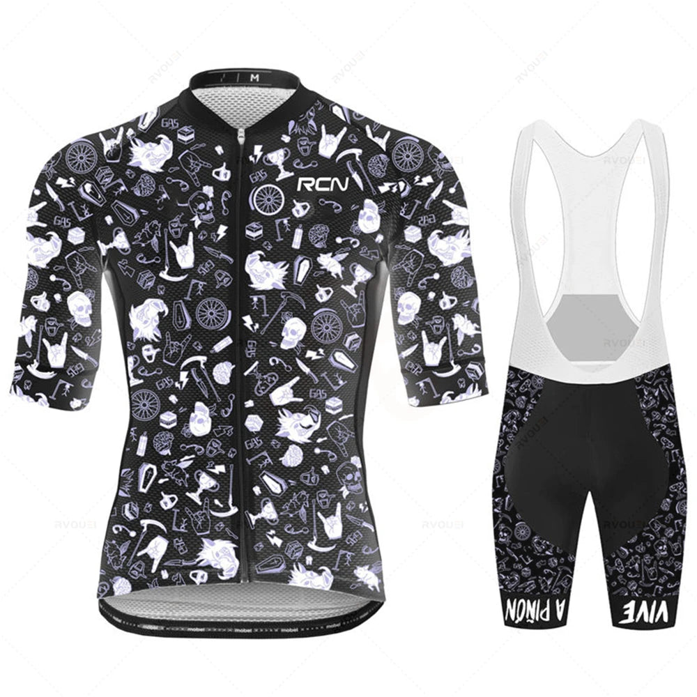 2025 RCN Pro Team Cycling Jersey Set – Men’s Short Sleeve Road Bike & MTB Racing Kit, Breathable Summer Bicycle Clothing with Bib Shorts