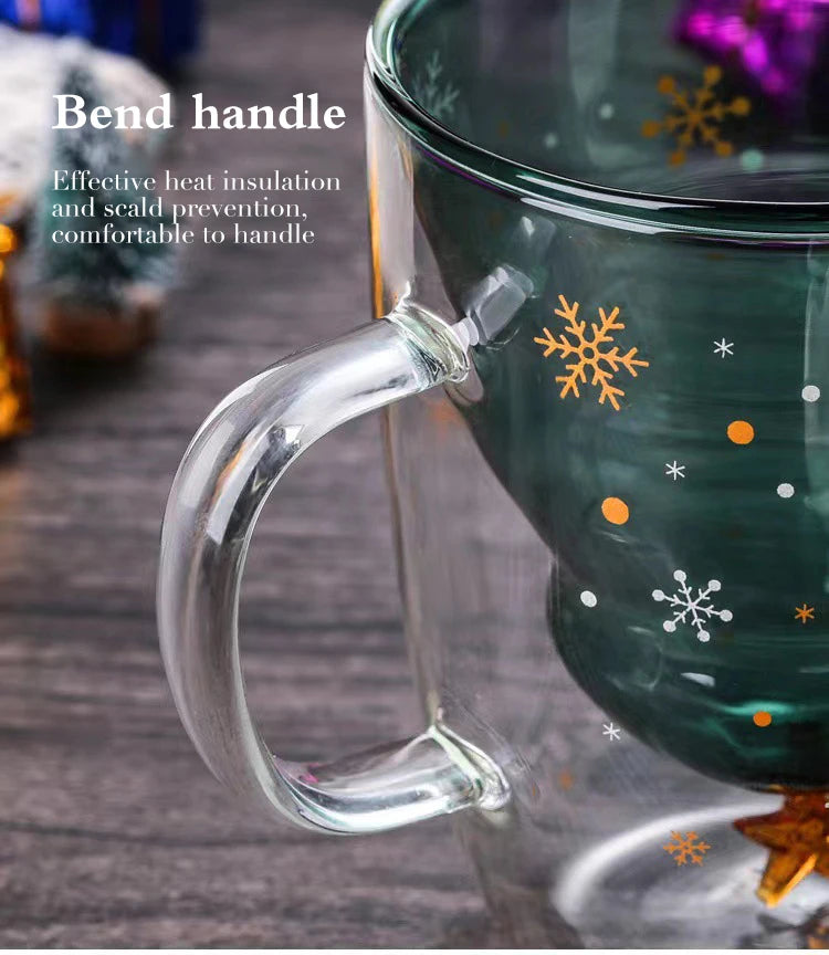 Christmas Tree Cup Transparent Double Heat Resistant Creative Couples Mug Snowflake Drinking Glass Children's Gift Coffee Cups
