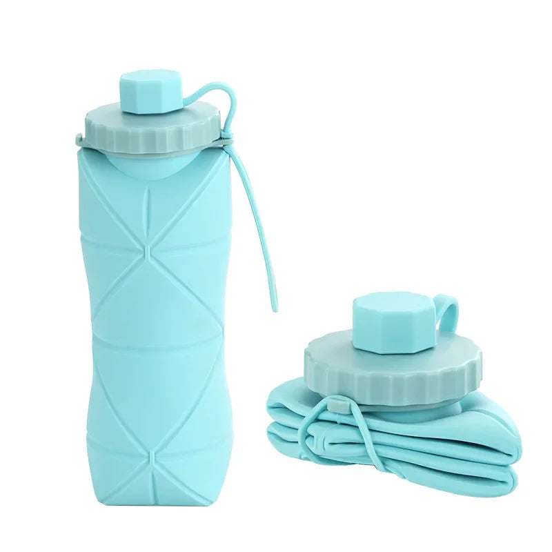 600ml Silicone Folding Bottle Adult Portable Reusable Plastic Cups Outdoor Travel Gym Water Bottle Motivational Drinking Bottle
