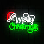 Merry Christmas Neon Sign for Wall Decor,Christmas Neon Sign with Xmas Tree and Santa Hat for  Living Room Home Party Decor