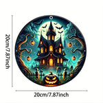 Classic Halloween Haunted House Iron Sign - Weather-Resistant Round Metal Decor for Door & Wreath
