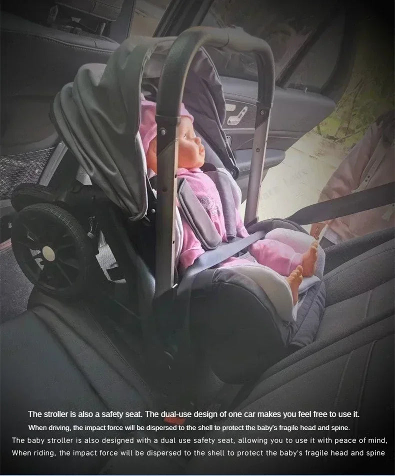 EU in Stock 4In1 Baby Stroller, Multifunctional Stroller Foldable with Car Seat Baby Car Carriage Portable Baby Stroller 3in1