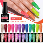 12pcs Glitter Gel Nail Polish Set Sparkling Glitter Semi Permanent Soak Off UV Gel Varnish Nail Manicure With Box Nail Supplies