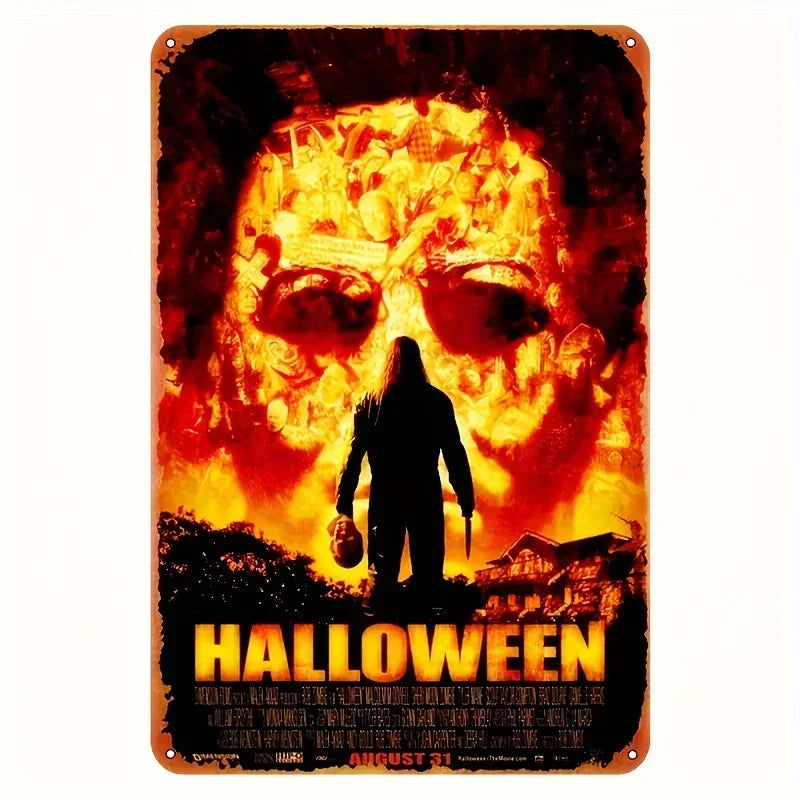 Halloween Horror Movie Metal Sign - Shabby Tin Wall Art, Man Cave Theater Home Decor