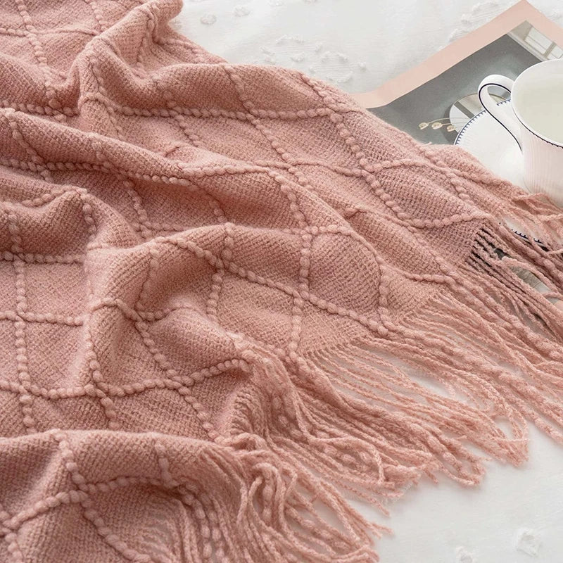 White Boho Throw Blankets Textured Big Knitted Blankets Chunky Vintage Luxury Throw Bedspread Blanket Cover Manta Para Sofá