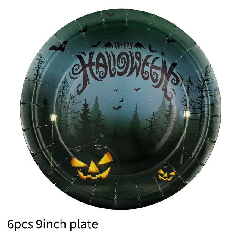 Halloween Themed Disposable Tableware Cups 7 Inch Plates 9 Inch Plates Halloween Party Decoration Supplies Festival Supplies