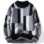 Autumn Winter Men's Mock Neck Knit Sweater Fashion Plaid Knitted Pullovers Men Youthful Vitality Casual Loose Warm Y2K Sweaters