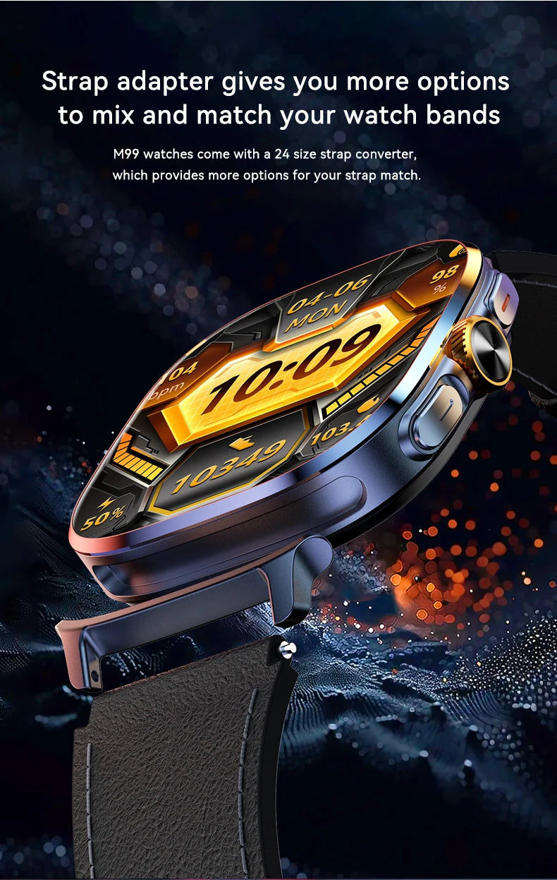 New M99 smartwatch Android - Bluetooth dual system 4G SIM 2.4'' 720*720 HD AMOLED Screen 190° Camera GPS WIFI NFC samrt watch