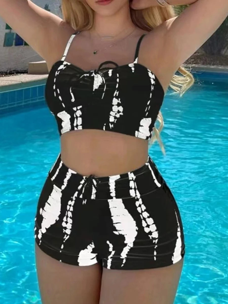 2025 High Waist Drawstring Front Bikini Set – Women's Swimsuit Swimwear Beachwear