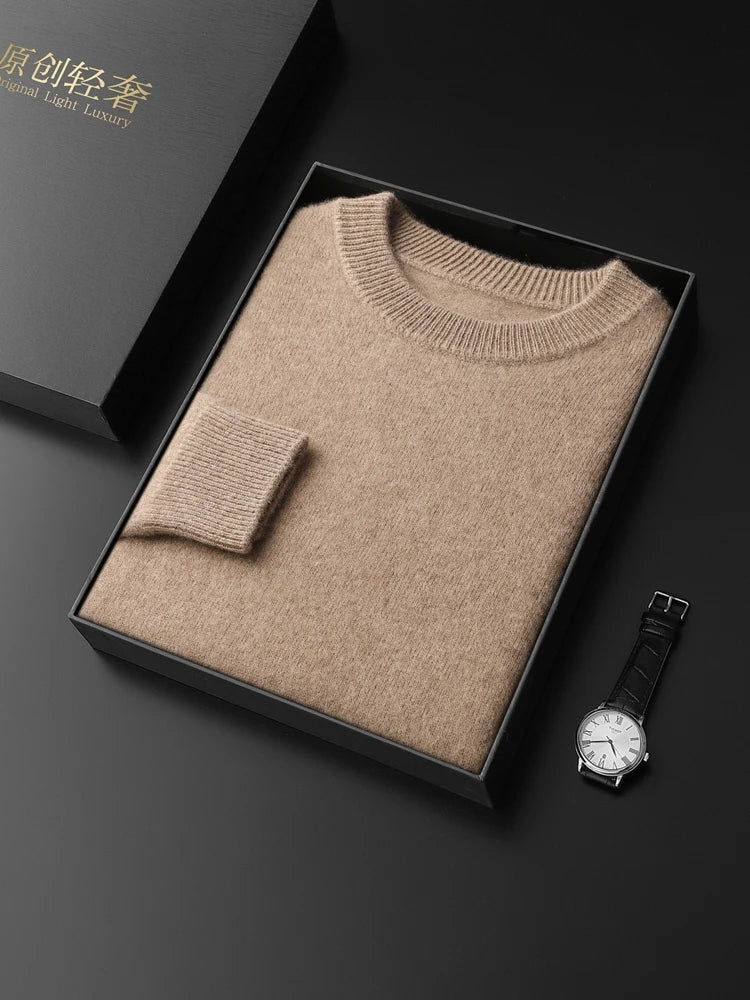 Men 100% Cashmere Thick Sweaters High Stretch Knitted Pullovers  2023 Winter Office Male Fashion  Loose Casual Tops DX01