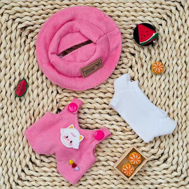 Labubu Doll Fashion Set Cute White Shirt Hat Animal Overalls Doll Clothes Accessory Gift for 17cm Doll