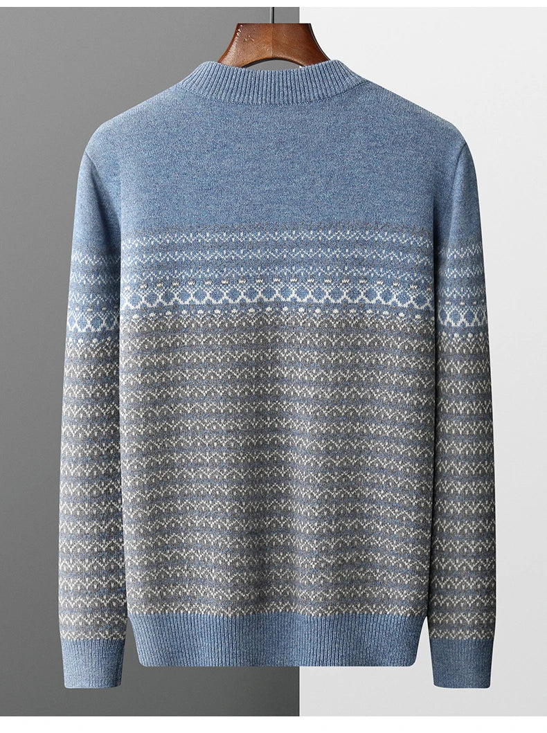 Men's Sweater Pullover Long Sleeve 100 Pure Woolen Sweater Autumn/Winter New Half High Collar Jacquard Knit Thickened Casual Top