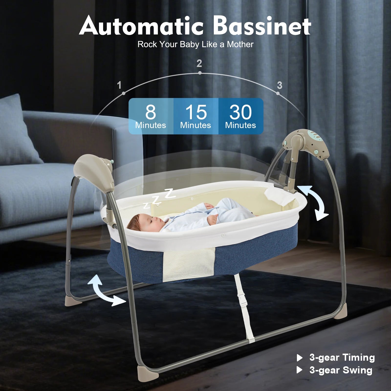 Portable Electric Baby Bed Cradle 0–12 Months – Blue