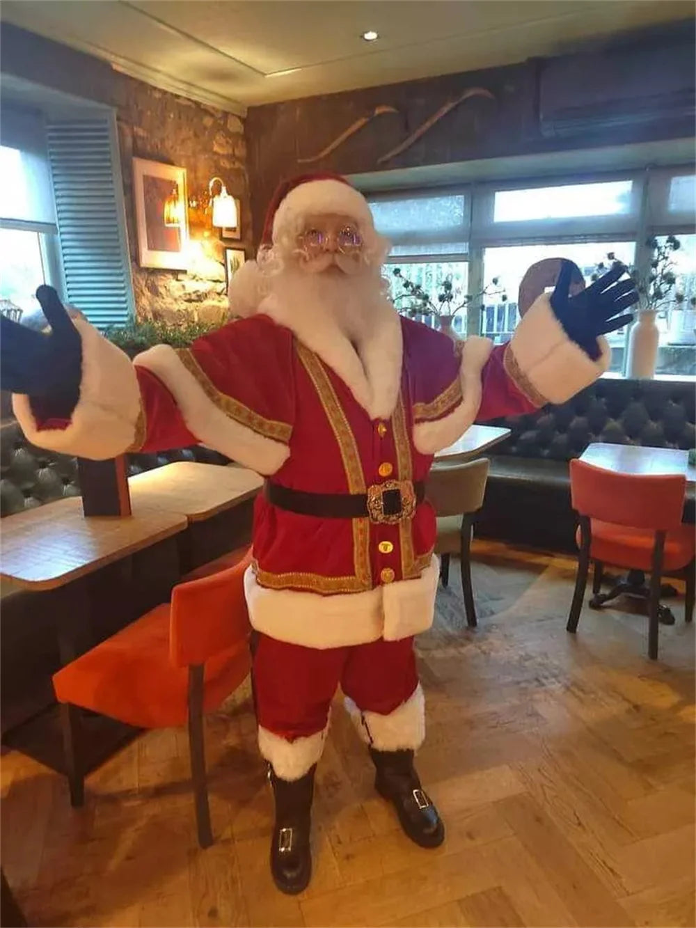 Newest Deluxe Velvet Santa Claus Costume Professional Santa Costume Christmas Clause Suits Adult Festival Outfit with Hat