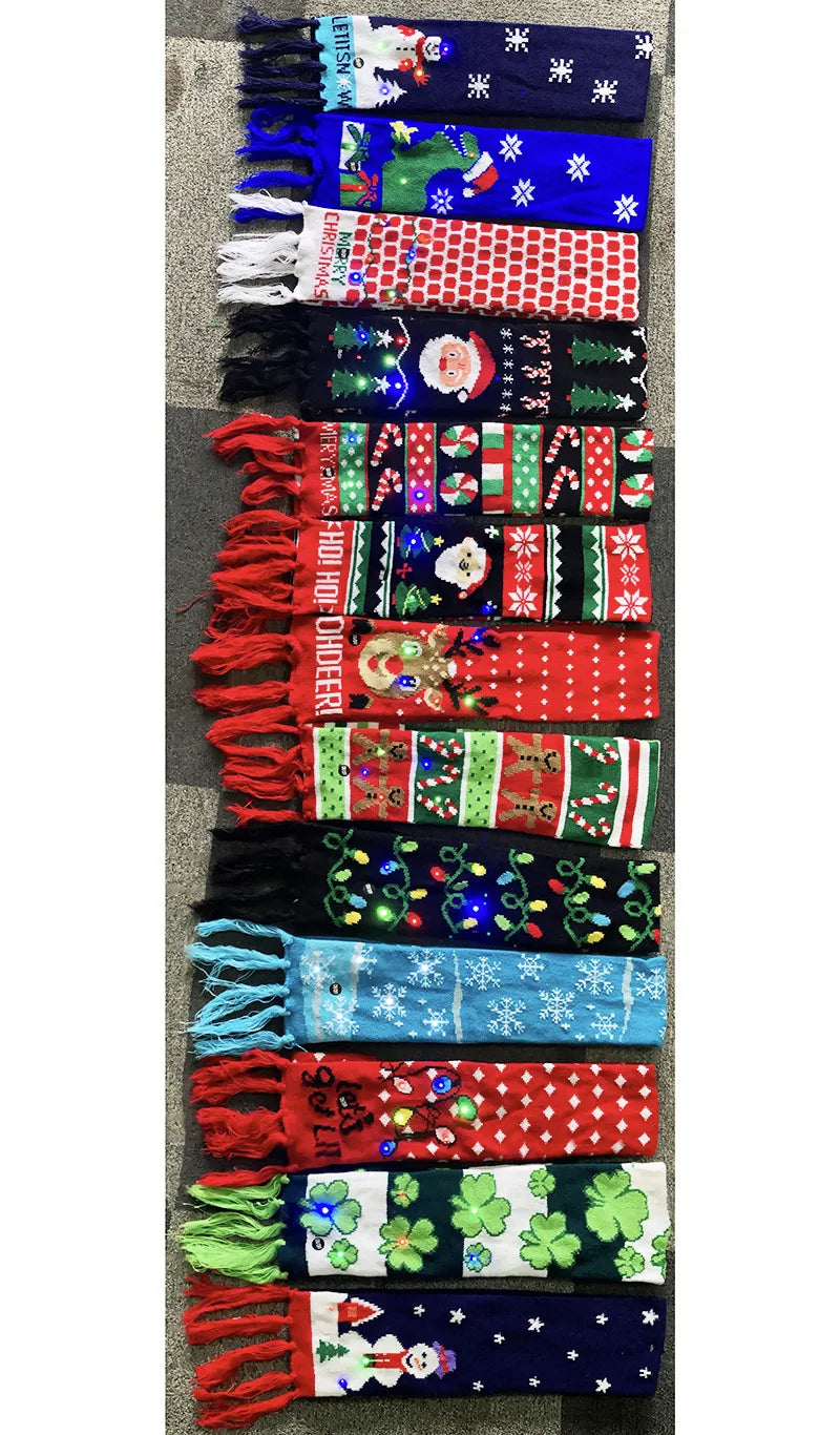 Christmas LED Scarf - Knitted Multicolor Light-Up Scarf for Kids and Adults
