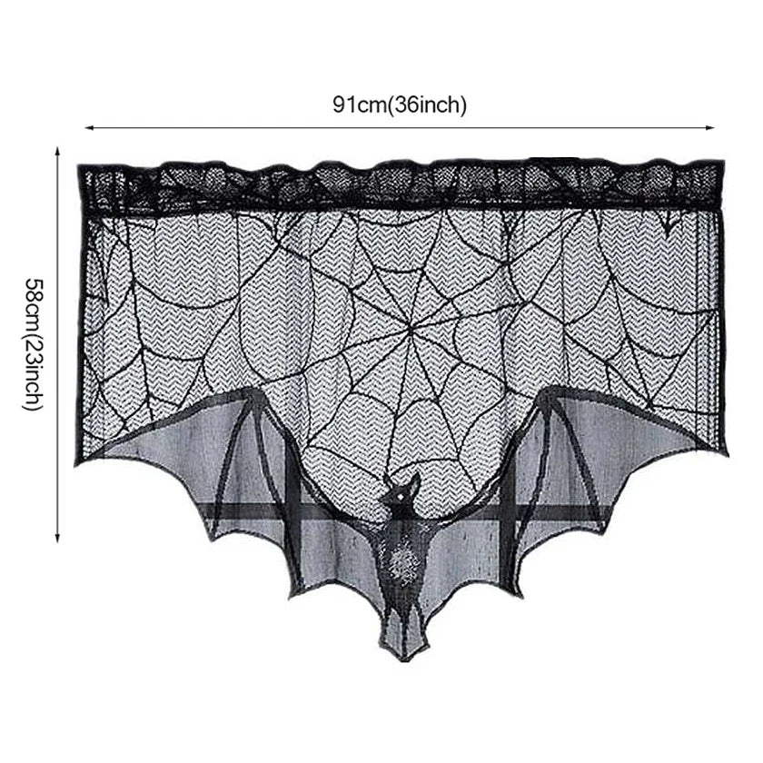 Halloween Decoration Bats Tablecloth Black Lace Spider Web Curtains for Lampshade Fireplace Halloween Party Decor Horror Props