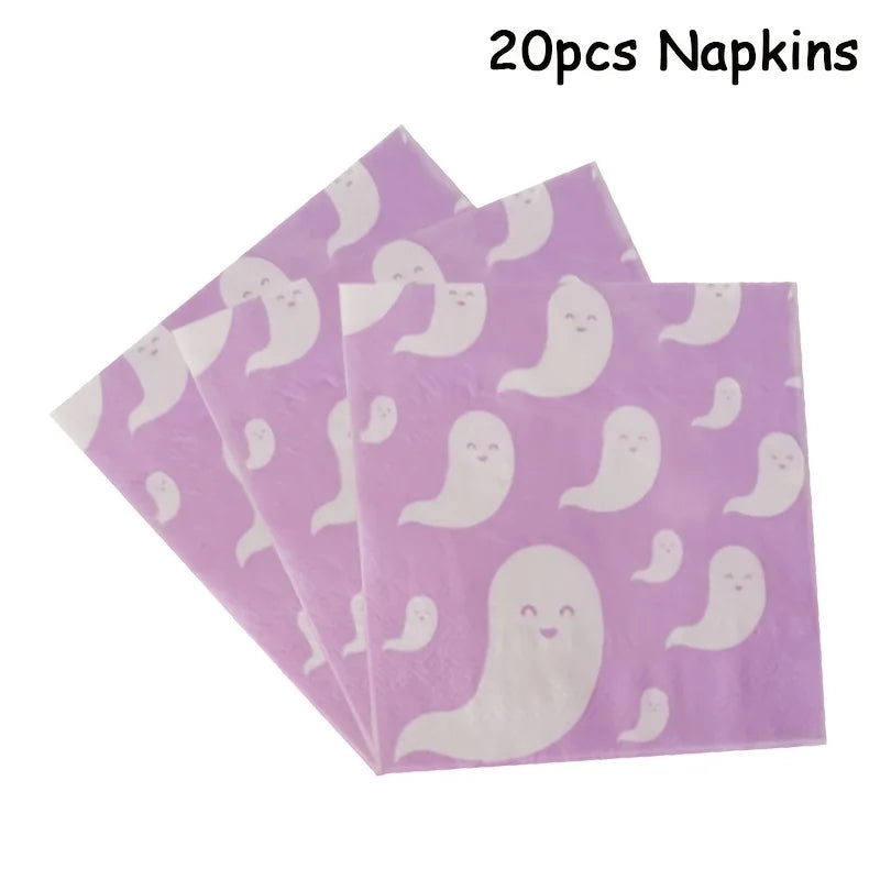 Lovely Pink Laser Disposable Tableware Girls Women Party Decoration Ghost Plates Paper Napkins Cups Halloween Parties Supply