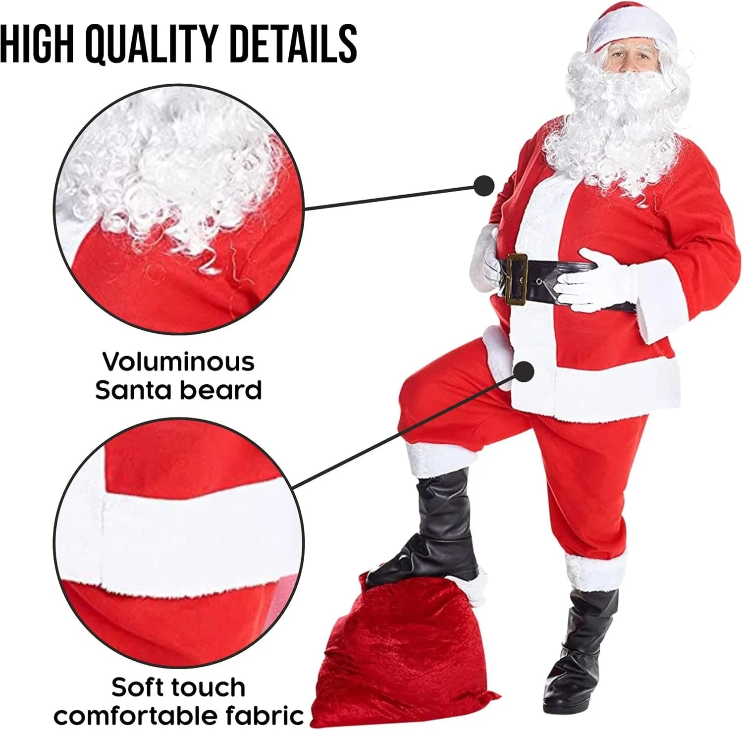 Santa Claus Costume Christmas Complete Dress-Up Outfit For Adult Santa Suit With Hat Men Cosplay Costumes 7PCS