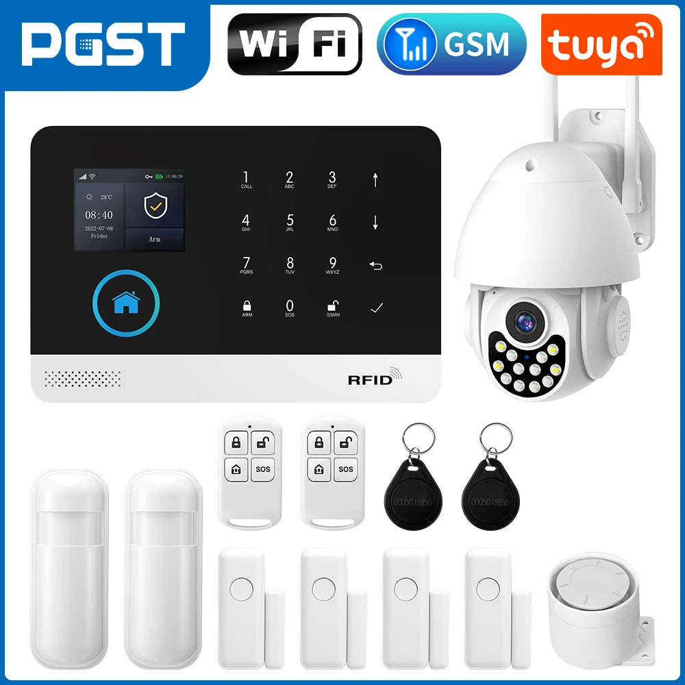 PGST 103 2.4 inch Screen 4G 2G WIFI GSM Home Bulgar Security System for Home 433MHz APP Control RFID Card with PIR Motion
