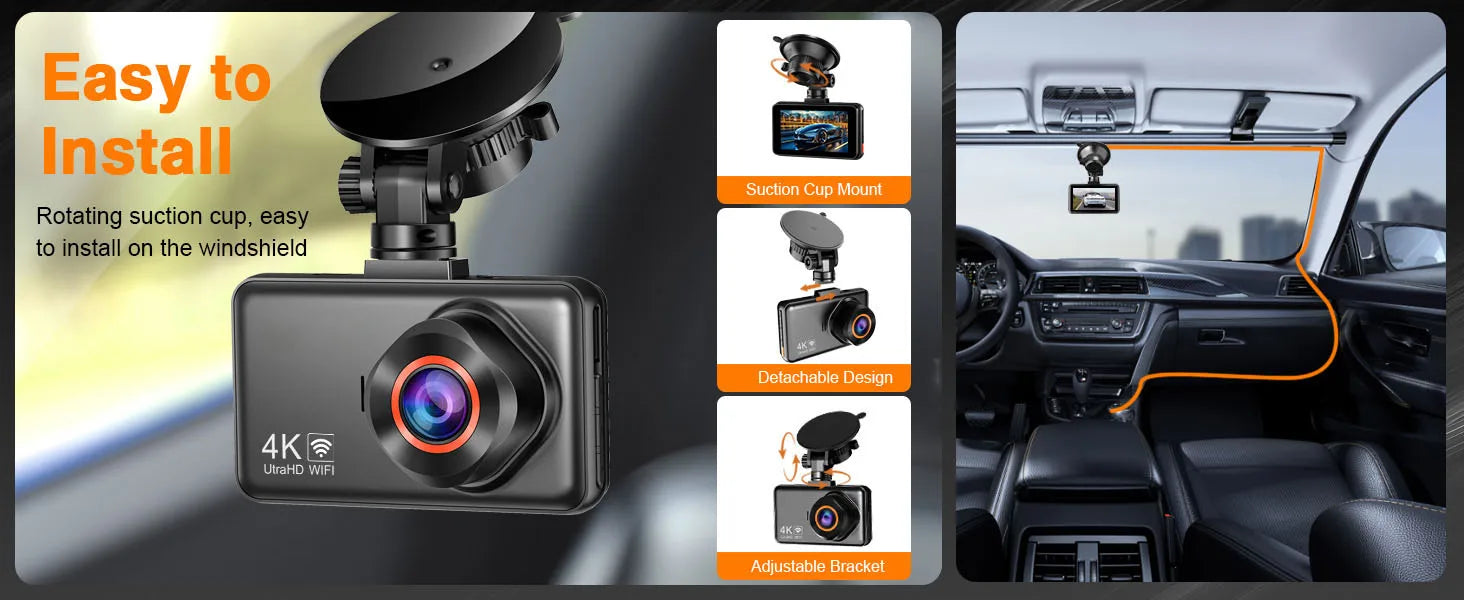 4K+2K Front and Rear Dash Cam Built-in WiFi 3 Inch IPS Car Video Camera WDR Night Vision G-Sensor 24H Parking Mode APP Control