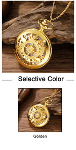 Antique Steampunk Vintage Arabic Numerals Quartz Pocket Watch Gold Case Necklace Pendant Clock Chain Mens Women