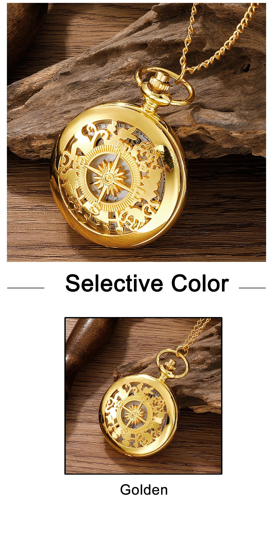 Antique Steampunk Vintage Arabic Numerals Quartz Pocket Watch Gold Case Necklace Pendant Clock Chain Mens Women