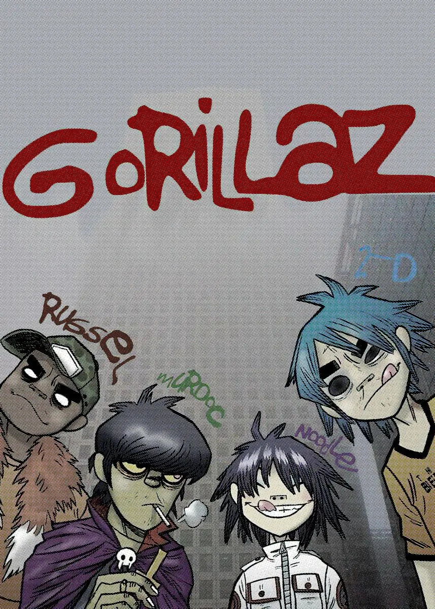 Virtual Anime Rock Band Gorillaz Poster Modern Music Album Cover Canvas Painting Wall Art for Club Living Room Home Decor Mural