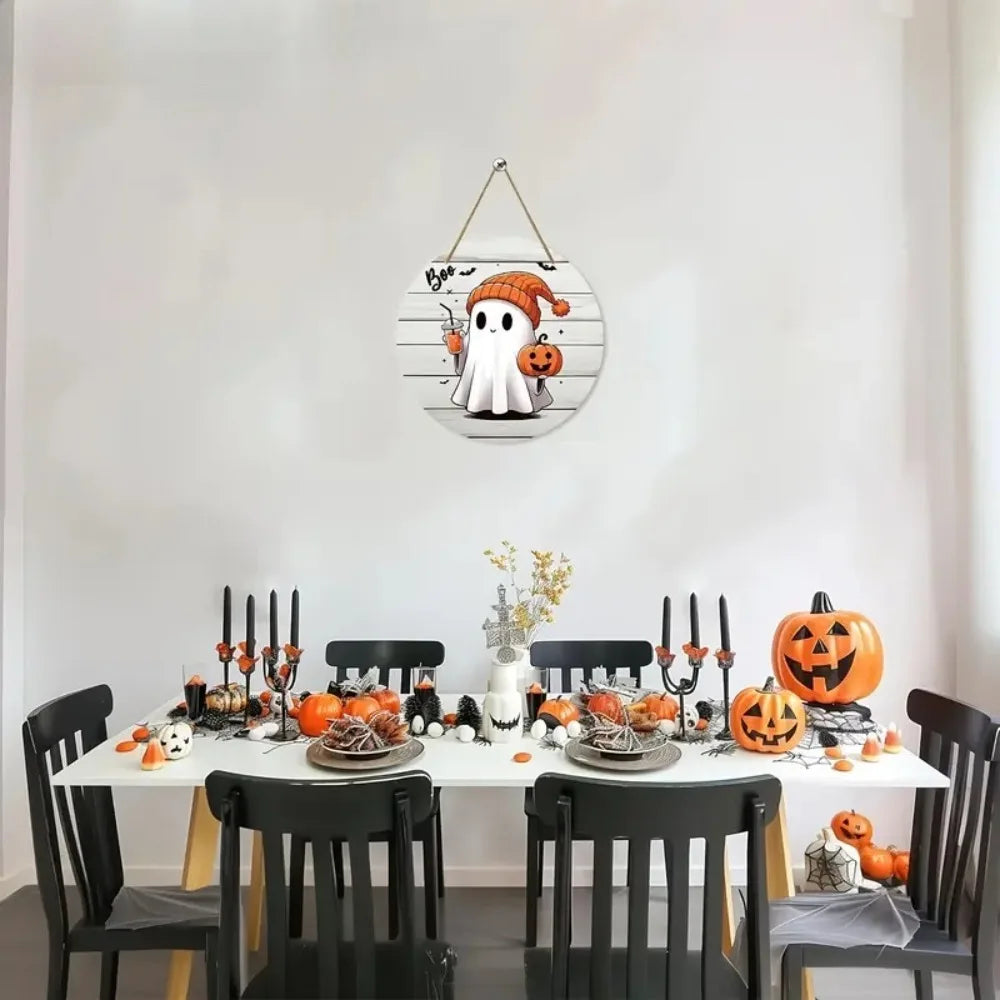 2D Rustic Style Halloween Boo Pumpkin Mystery Teacher, Suitable for Home, Office, Door, Living Room, Halloween Decoration, Gifts