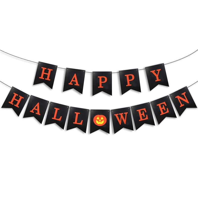 2025 Halloween Party Banner Hanging Pendants Bat Pumpkin Paper Garland Trick or Treat Happy Halloween Decoration Supplies Home