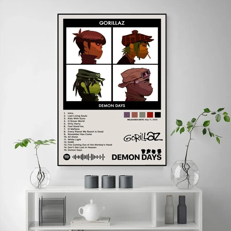 Virtual Anime Rock Band Gorillaz Poster Modern Music Album Cover Canvas Painting Wall Art for Club Living Room Home Decor Mural