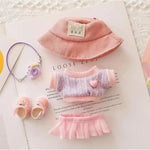 Mini Doll'S Clothes Outfit Accessories for 15-17cm Ropa Labubu & 10cm Cotton Doll Love Hoodie Pink Yarn Skirt Clothing no doll