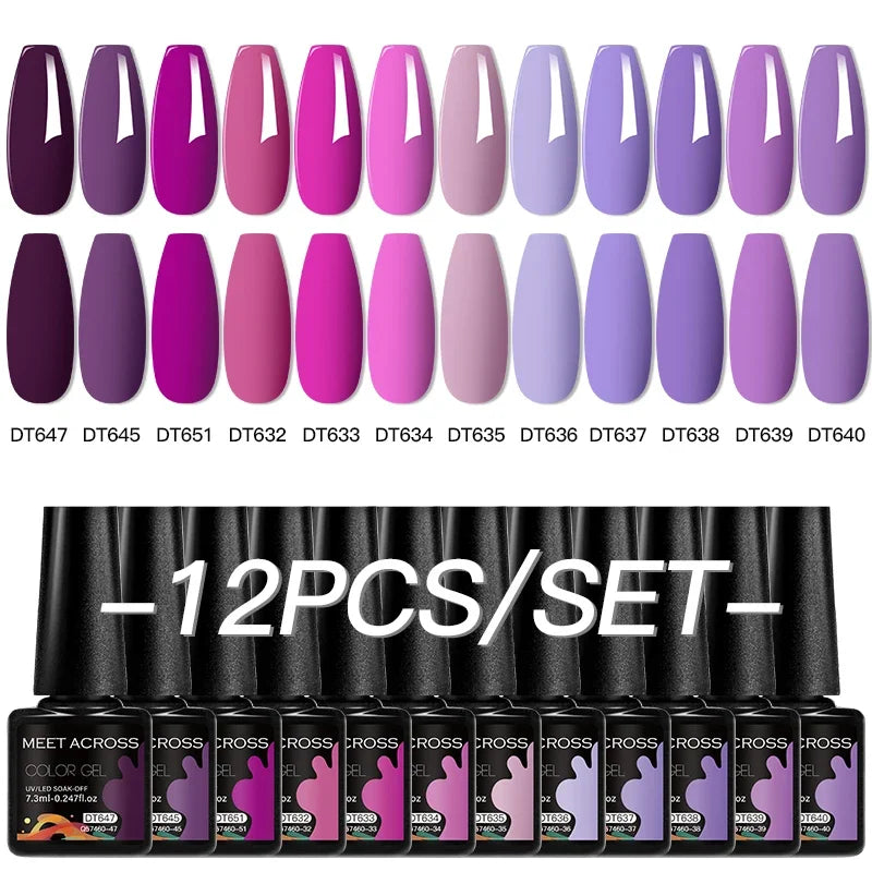 MEET ACROSS 12Pcs Gel Nail Polish Set 7.3ml Pink Blue Neon Macaron Color for Nails UV Gel LED Nail Art  Varnish Manicure Kit