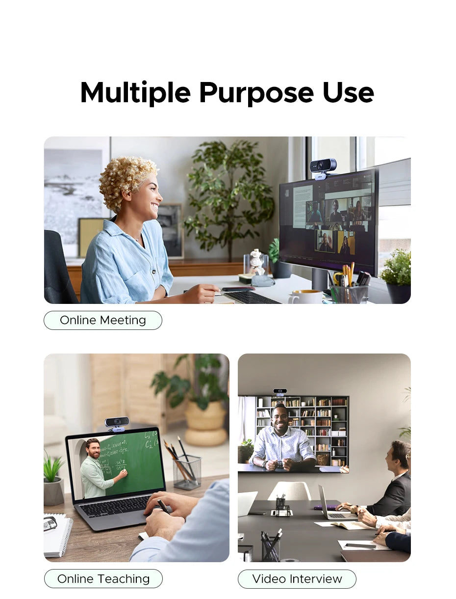 【RU】 UGREEN 2K Web cam with Microphone, Full HD 2K, Auto Light Correction, Video Webcam for Streaming