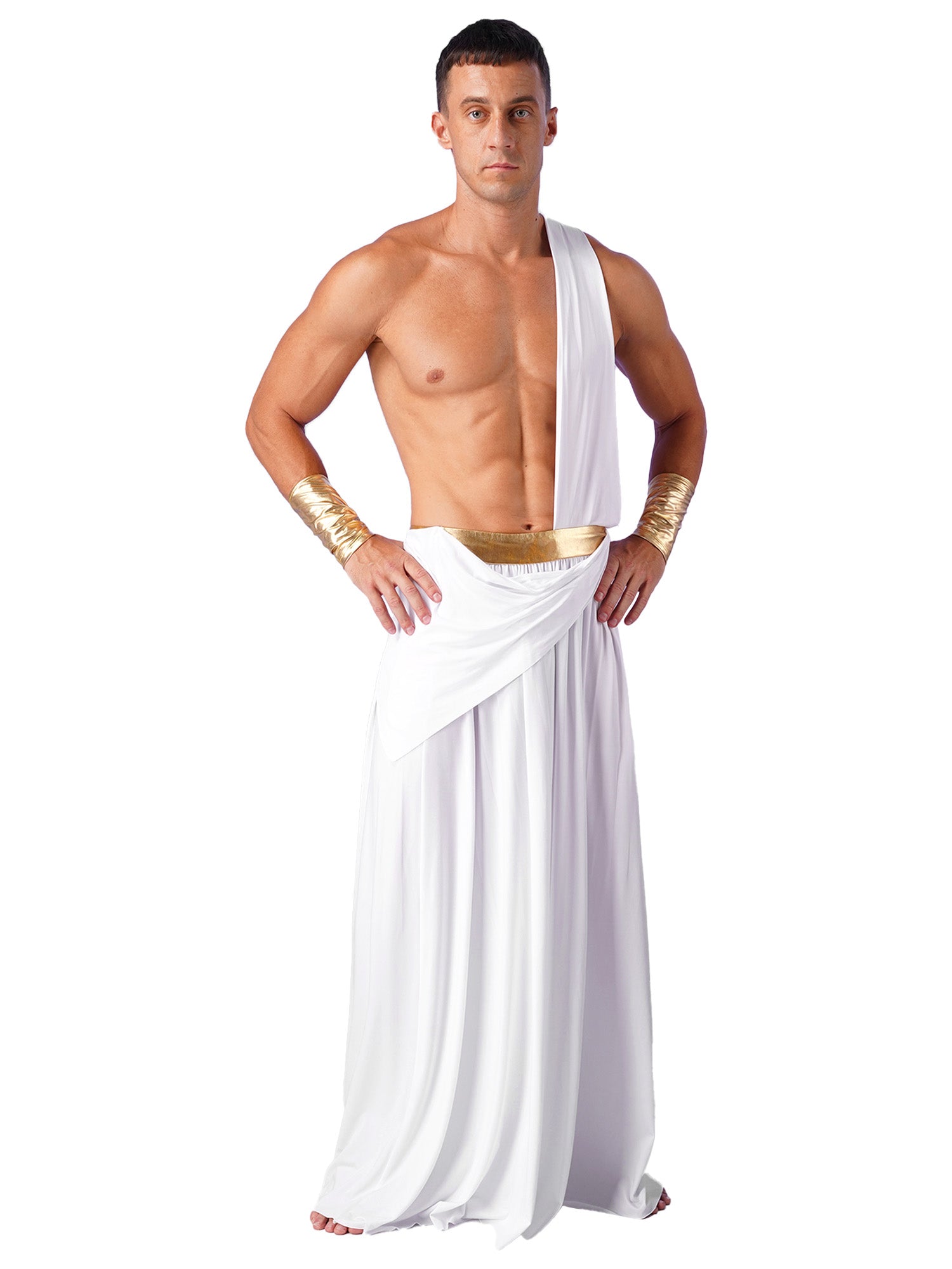 Mens Ancient Greek God Toga Gladiator Costumes Roman Emperor One Shoulder Sleeveless Robe Halloween Medieval Warrior Outfits