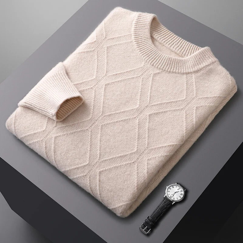 Autumn winter thick wool base sweater men's semi high neck diamond business casual pullover sweater knitted sweater cashmere top