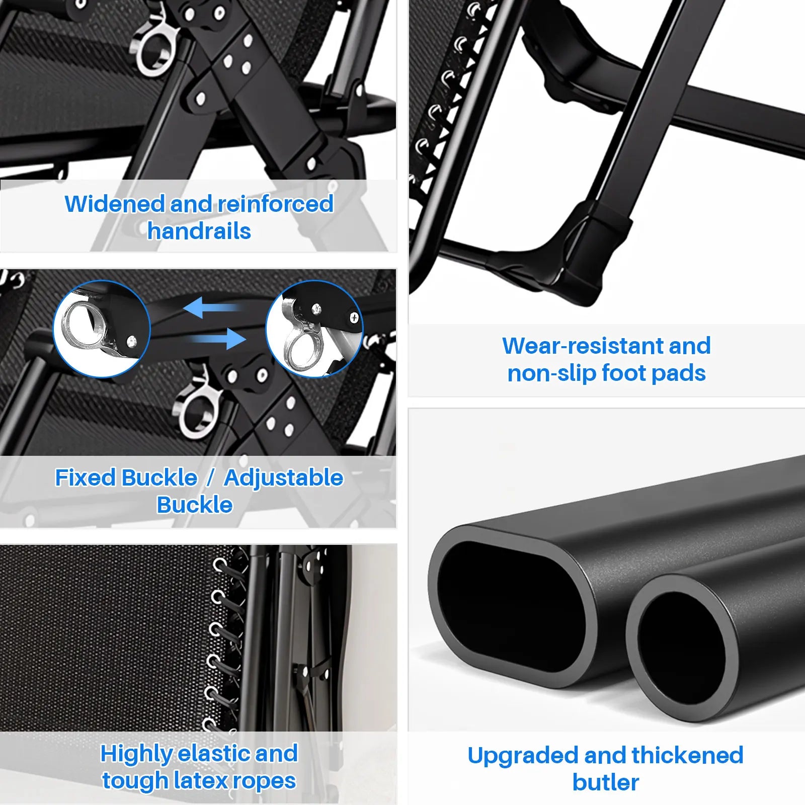 Garden Sunloungers Outdoor Textilene Adjustable Zero Gravity Folding Reclining Lounge Chair with Cup Holder and Headrest Pillow