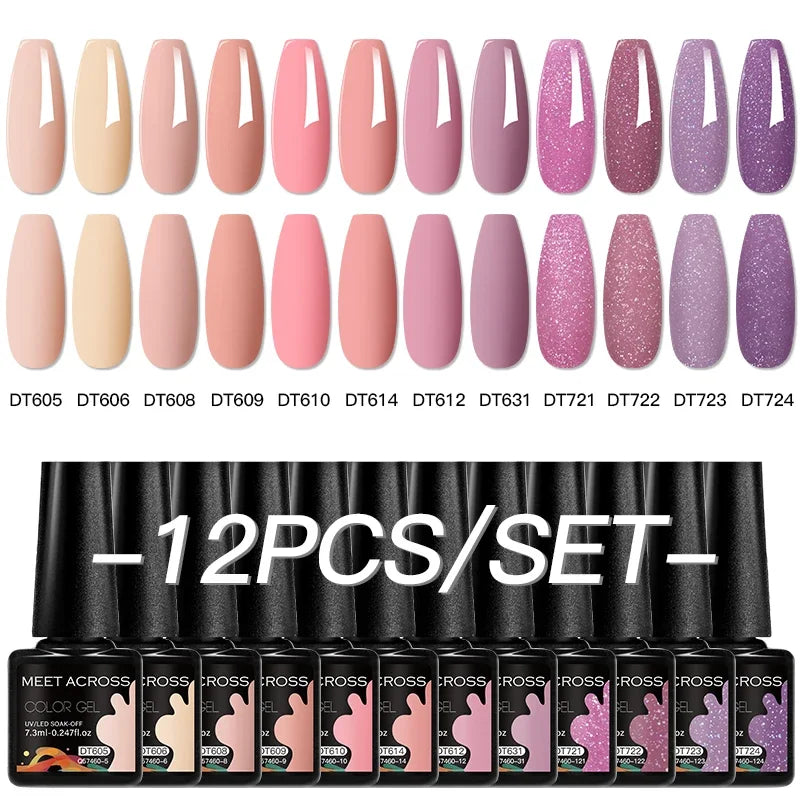 MEET ACROSS 12Pcs Gel Nail Polish Set 7.3ml Pink Blue Neon Macaron Color for Nails UV Gel LED Nail Art  Varnish Manicure Kit