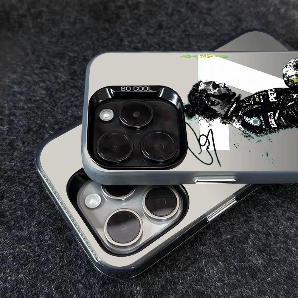 1PC L-Lewis H-Hamilton 44 F1 Phone Case Phone Case IMD color silver shell For iPhone 16 15 14 13 12 11 Pro Max Plus