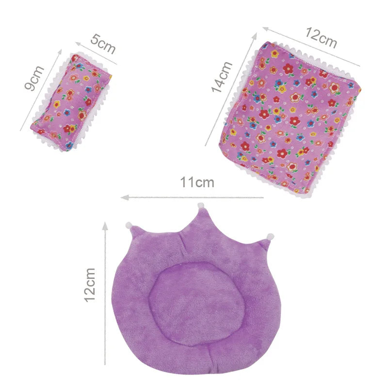 17cm Mini Doll's Accessories Set For Labubu Doll Pop 3Pcs/Set Bed+Quilt+Pillow Pajamas Sleeping Bag Dollhouse Gift,Girl's Toys